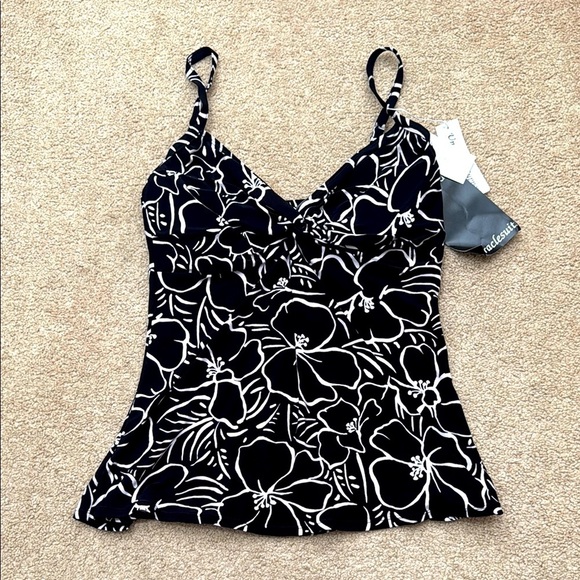 NWT Miraclesuit Savannah Roswell Floral Black and White Tankini Top Size 12 - Picture 3 of 10